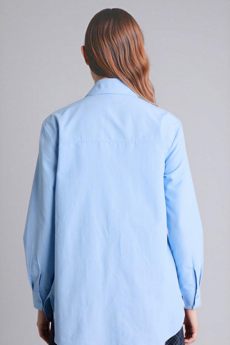 DeFacto Blue Woman Regular Fit Poplin Long Sleeve Tunic Casual - Image 5